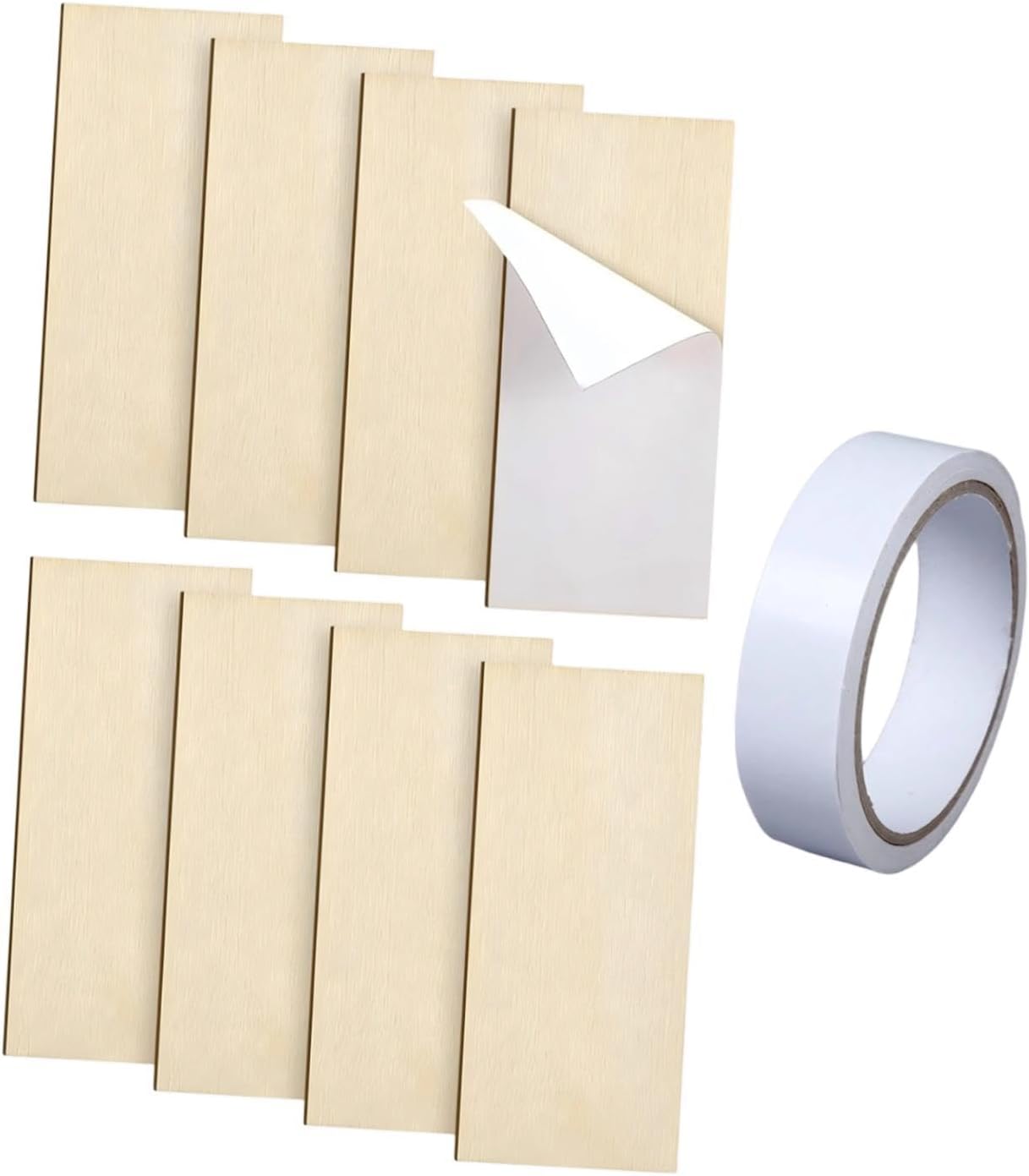 8 Pieces Hinge Repair Wooden Plate Door Hole Cover Plate Wooden Hinge Filler Wood Repair Kit with Tape Simple Panel Suitable for Cabinet, Square Corner, 8 Piece