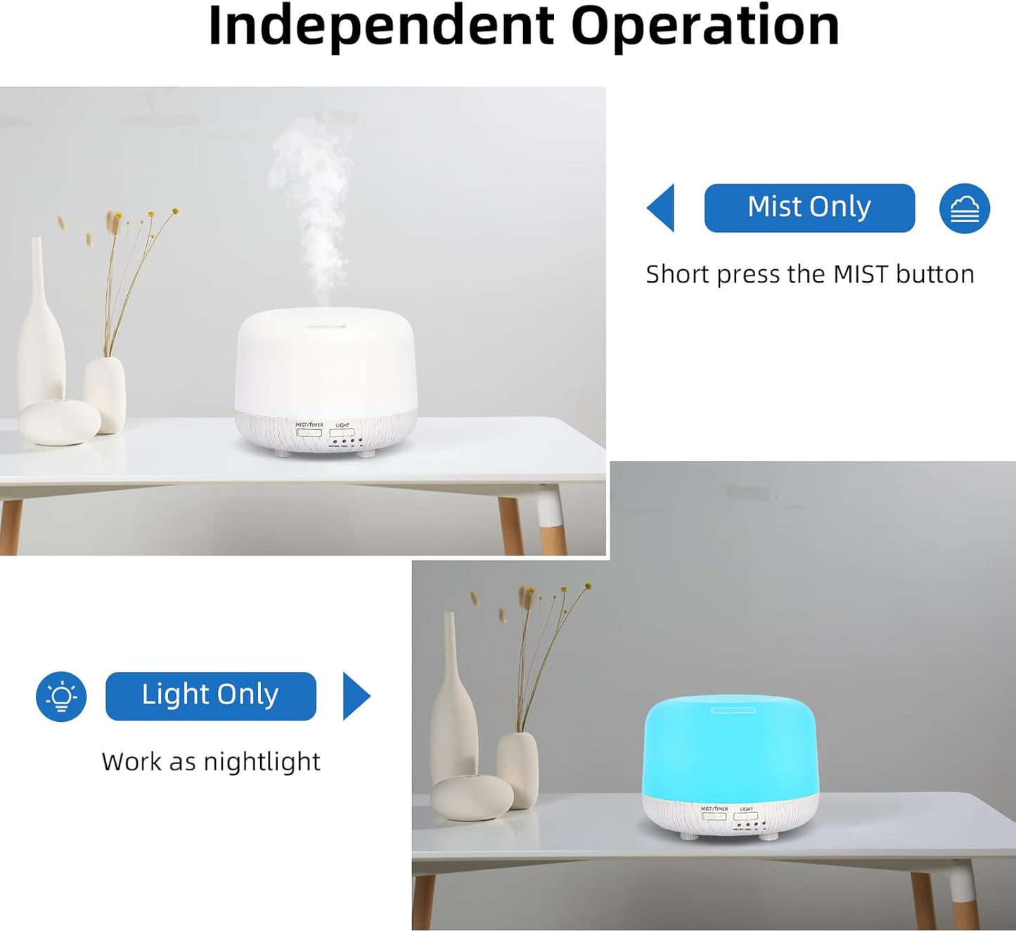 SPLITSKY 300ml Ultrasonic Essential Oil Diffuser with Remote Control | 7-color LED lighting, 2 mist modes, 2H and 4H timers, and waterless auto shut-off for bedrooms, desks and offices.