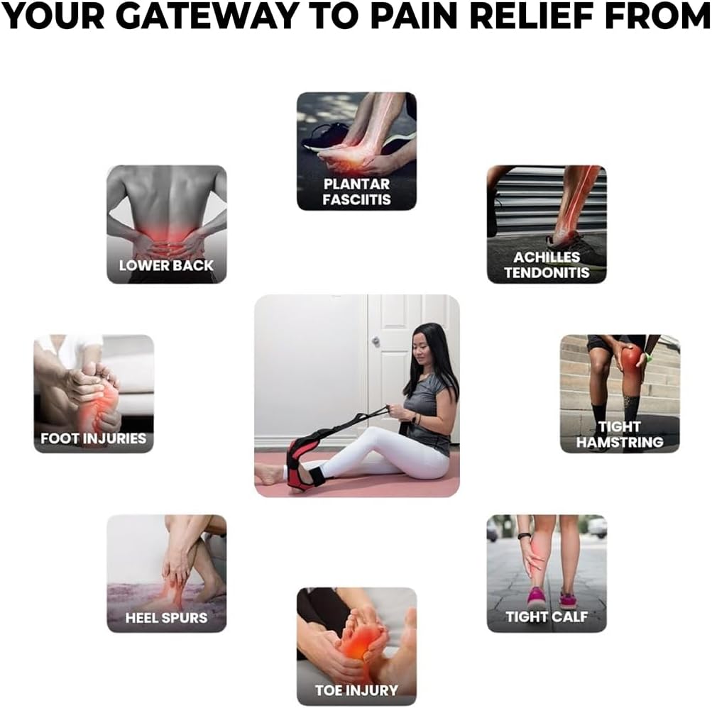 Foot and Calf Stretcher - Stretching Strap for Plantar Fasciitis, Achilles Tendonitis, Heel Spurs, Foot Drop, & Hamstring, Versatile Stretch Strap Used as Leg stretcher, Hamstring Stretcher and Foot Stretcher