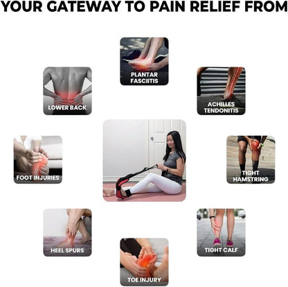 Foot and Calf Stretcher - Stretching Strap for Plantar Fasciitis, Achilles Tendonitis, Heel Spurs, Foot Drop, & Hamstring, Versatile Stretch Strap Used as Leg stretcher, Hamstring Stretcher and Foot Stretcher