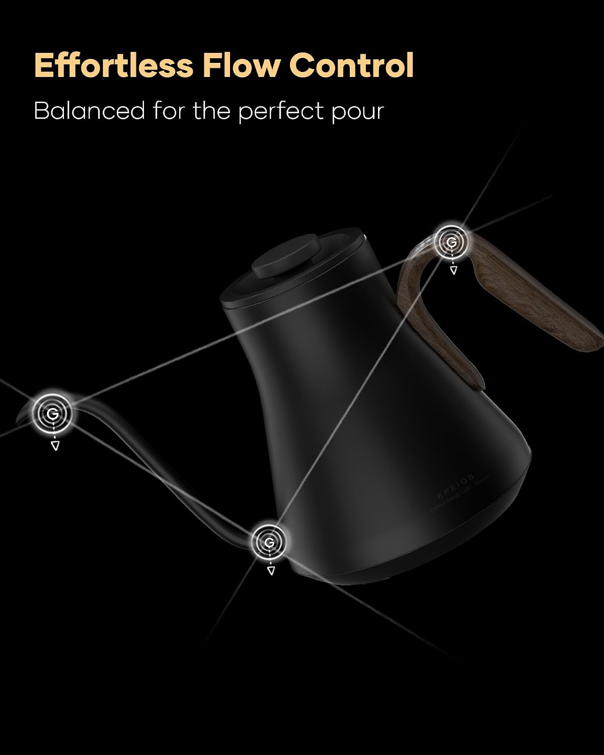 Cocinare Gooseneck Electric Kettle, ±1°F Precise Temperature Control, 1500W Fast Heating, Pour Over Coffee & Tea Kettle with Brew Timer & Keep Warm, Stainless Steel, 0.9L (Matte Black)