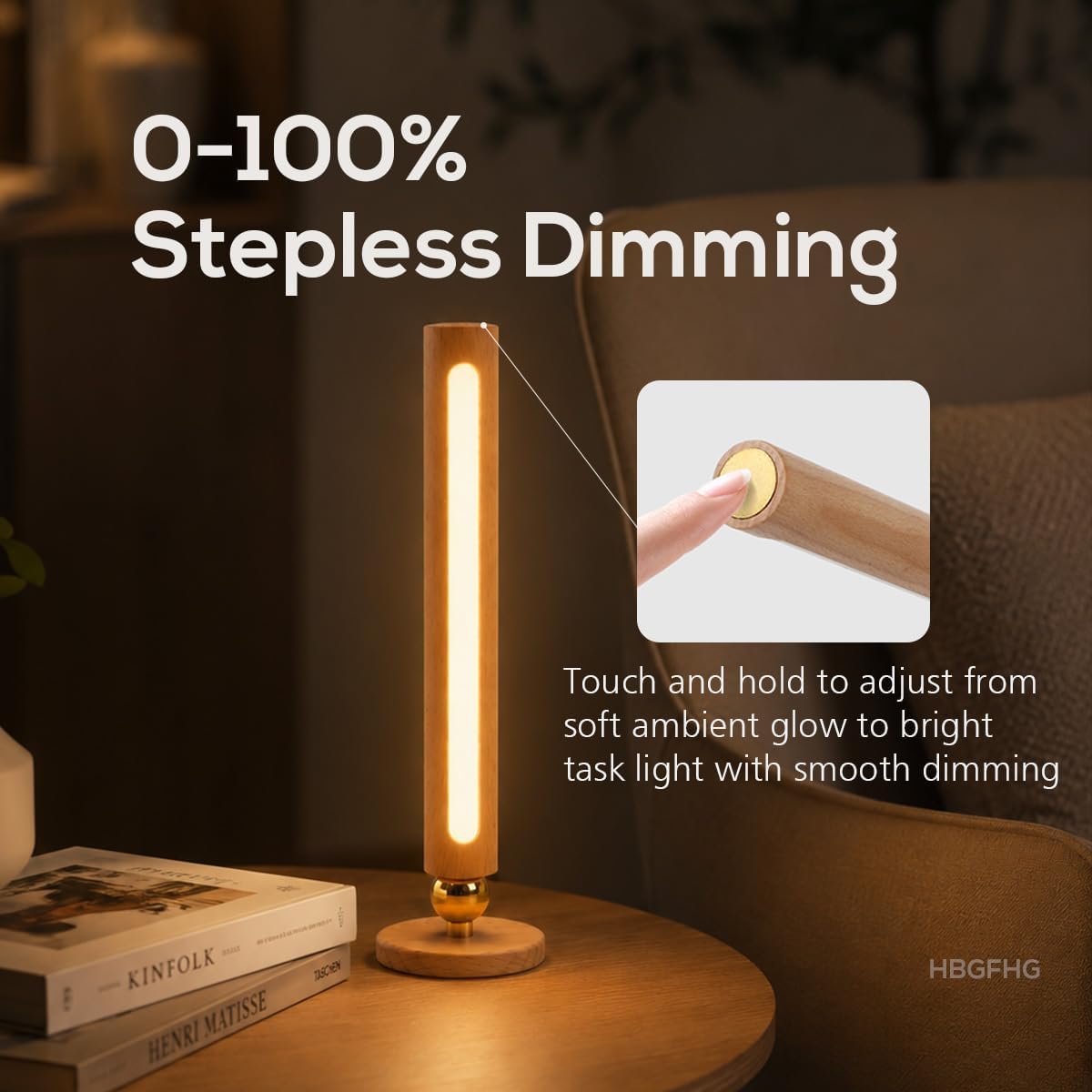 Wooden Wall Lamp 360° Rotatable Magnetic Sconce Rechargeable Bedside-1 Pack | Night light bar with stepless dimming,USB-C. Modern style mount on table, desk for reading, artwork,ambient home
