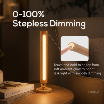 Wooden Wall Lamp 360° Rotatable Magnetic Sconce Rechargeable Bedside-1 Pack | Night light bar with stepless dimming,USB-C. Modern style mount on table, desk for reading, artwork,ambient home
