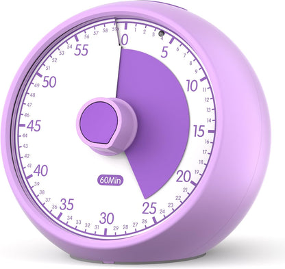 Visual Timer for Kids 60-Minute Countdown Timer with Optional Alarm, Focus Tool for ADHD & Autism, Time Management for Homework, Chores, Office, Kitchen, Teaching & Study Routines (Purple)