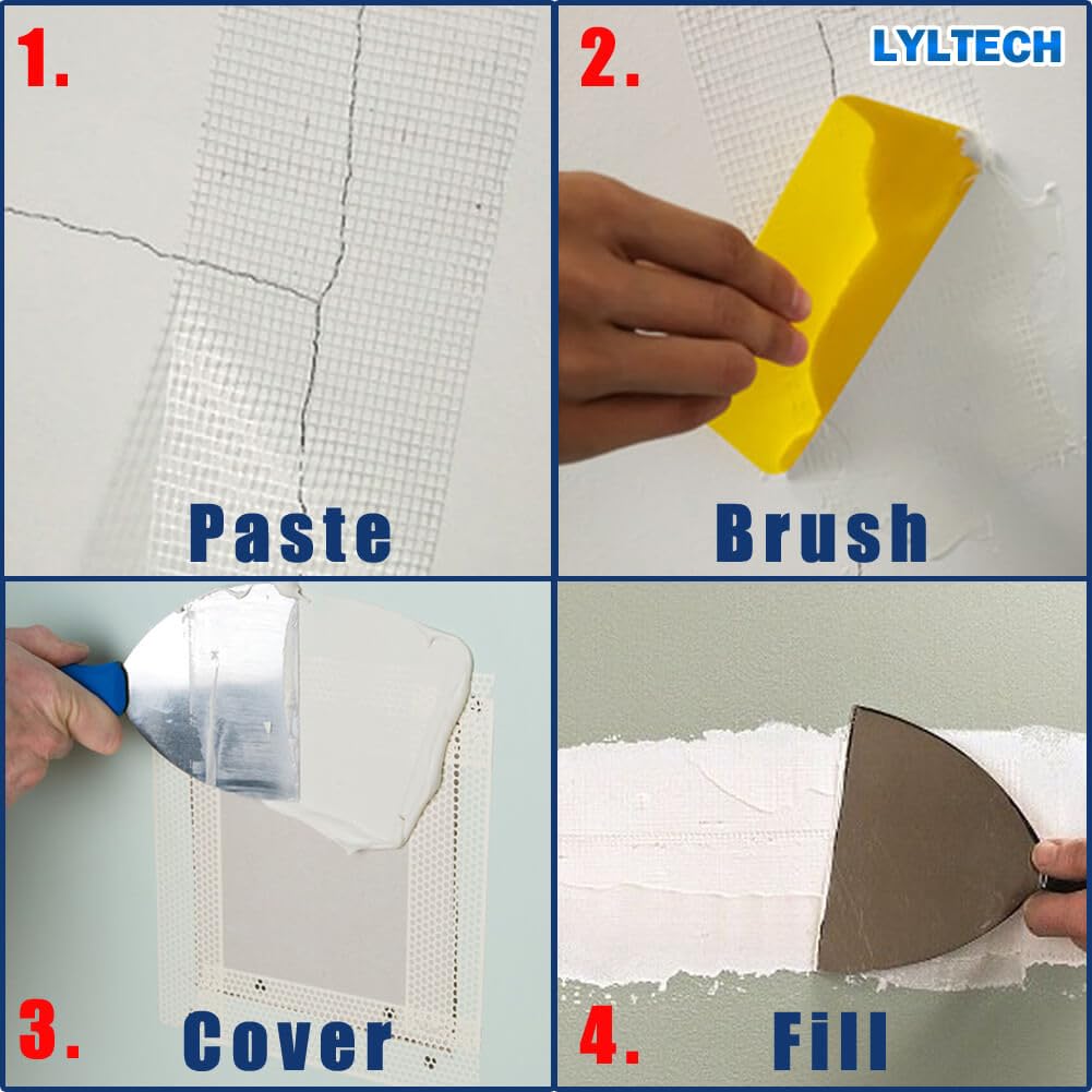 LYLTECH Fiberglass Drywall Mesh Tape 5.7in x 100ft Self-Adhesive Mesh | 13 Mesh 100% Fiberglass,Heavy-Duty Wall Crack & Seam Repair Patch for Drywall Plaster Ceiling
