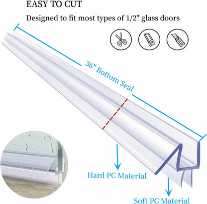 Shower Door Bottom Seal Strip 36 inches, 1/2" (12mm) Glass, 1 Pack | Frameless Shower Sweep Seal, Ultra Clear, Transparent, Polycarbonate