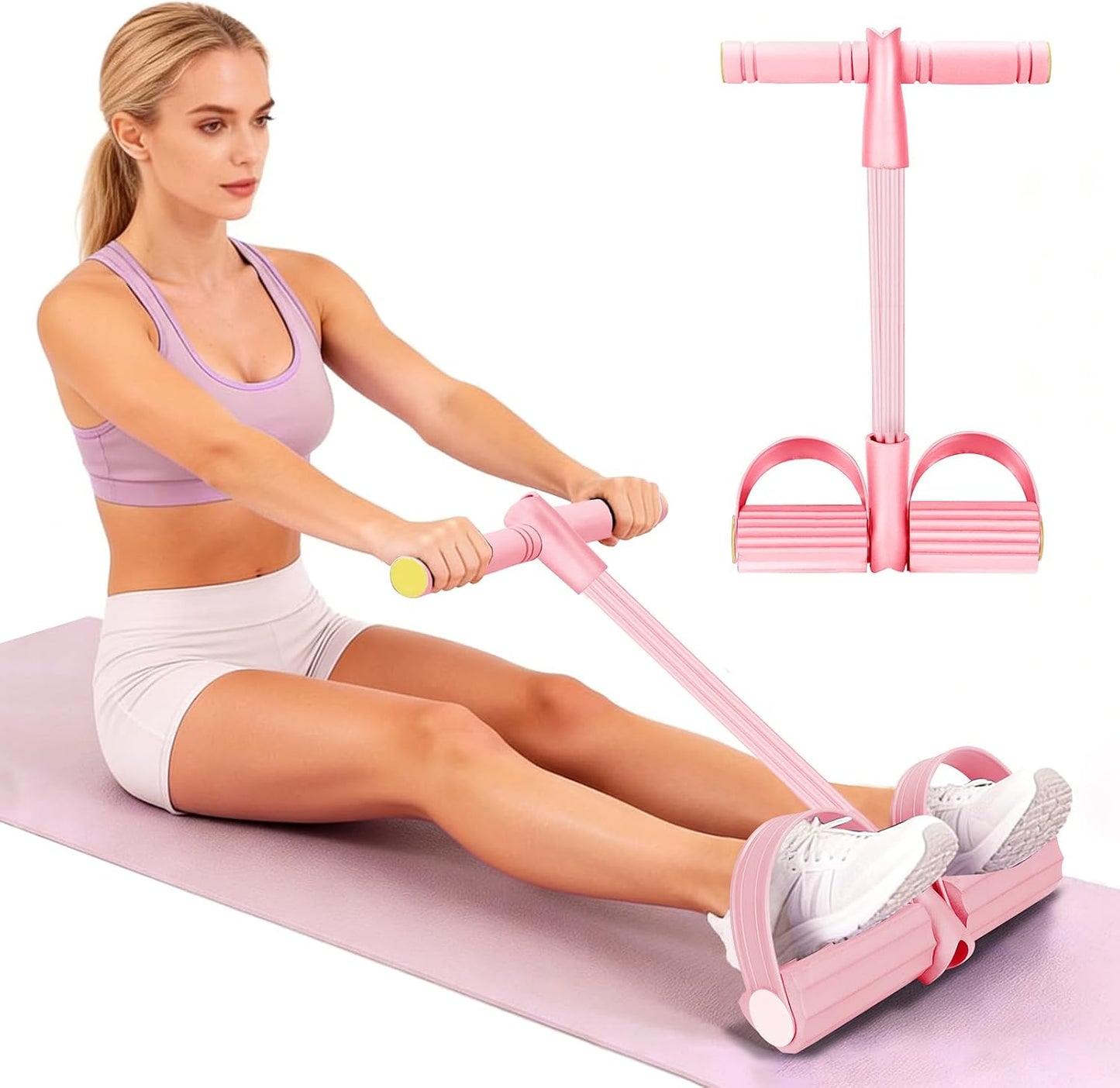 Resistance Bands with Handles 6 Tube Multifunction Tension Rope, Sit-Up Exercise Equipment with Foot Pedals and Handles，Pedal Resistance Band for Abdomen, Waist, Arm, Leg