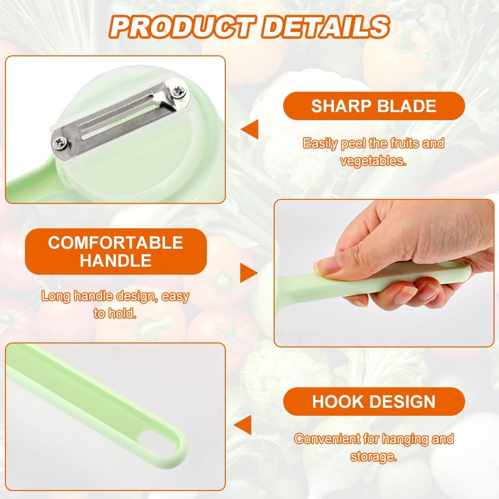 2Pcs Peeler with Container, Fruit and Vegetable Enclosed Peeler with Storage Box, Double-Sided Pee-ler Gadgets with Cleaning Brush, for Home Kitchen Restaurant(COLOR:green+orange)