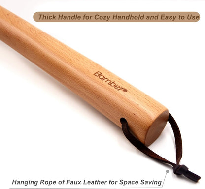 Bamber Wooden Shoe Horn Wood Shoehorn with Handle for Seniors Women Men Kids, 15'' Long, Black Walnut