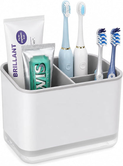 Toothbrush Holders for Bathrooms, 3 Slots Tooth Brush Holder for Bathroom Organizer Storage, Electric Toothbrush Holder and Toothpaste Holder for Countertop with Drainage
