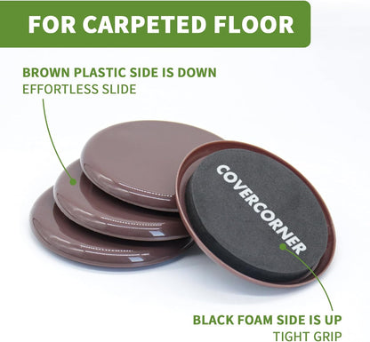 Furniture Sliders for Carpet 8 PCS - 3 1/2" Beige | Furniture Moving Sliders, Chair Leg Floor Protectors, Carpet Sliders for Furniture - Move Your Furniture Easily & Safely