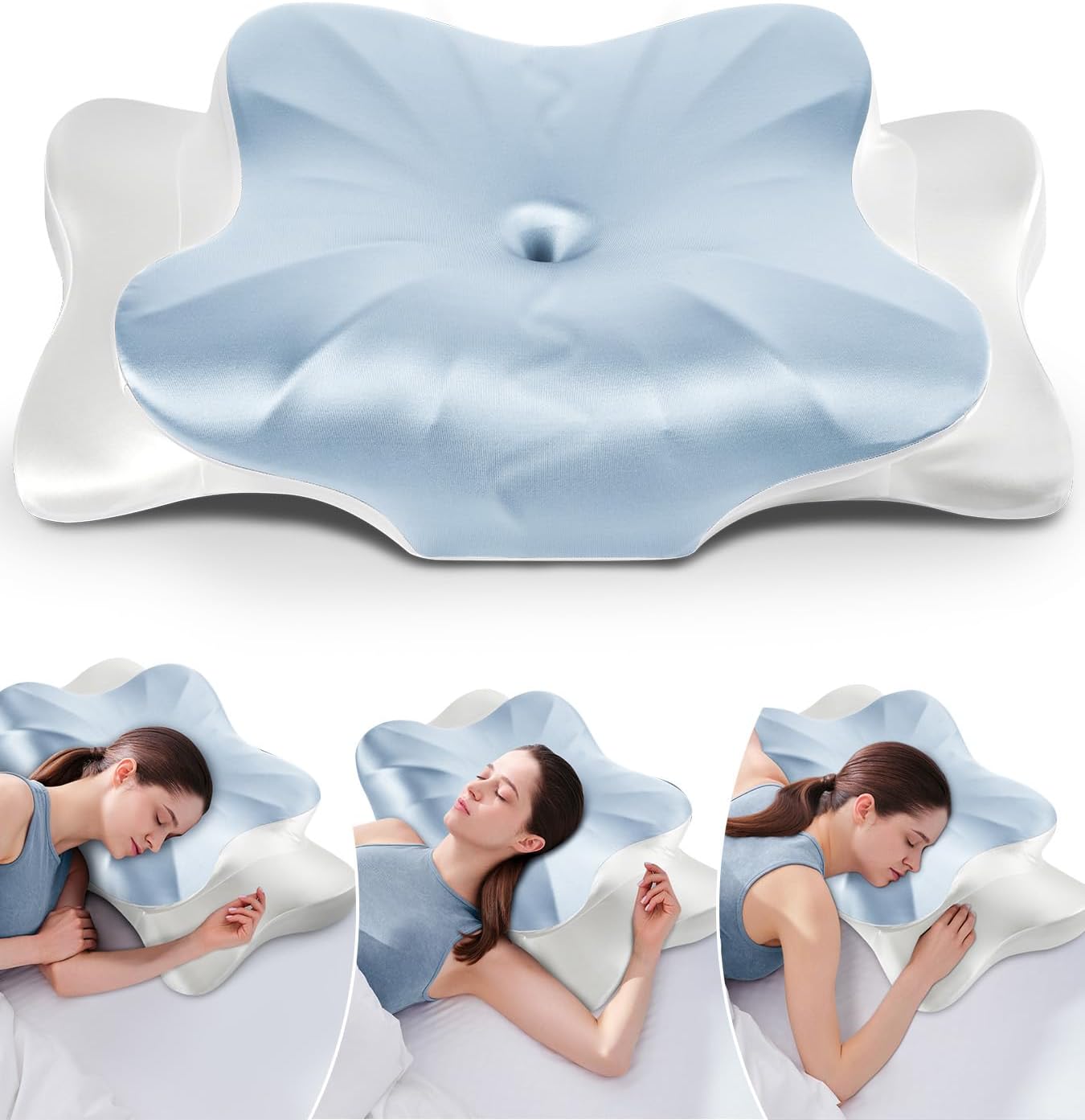 DONAMA Contour Cervical Neck Pillow for Neck Pain Relief | Queen,Ergonomic Dual-Height,Odorless Memory Foam,Side/Back/Stomach Sleepers,Cooling Hypoallergenic Cover,OEKO-TEX Certified