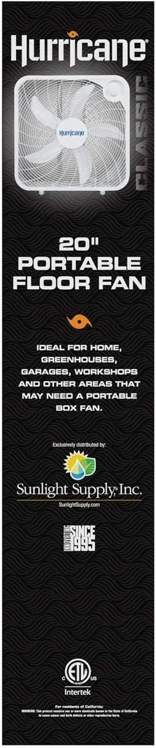 Hurricane Classic Floor Box Fan with 3 Speed Settings, Black - 20in