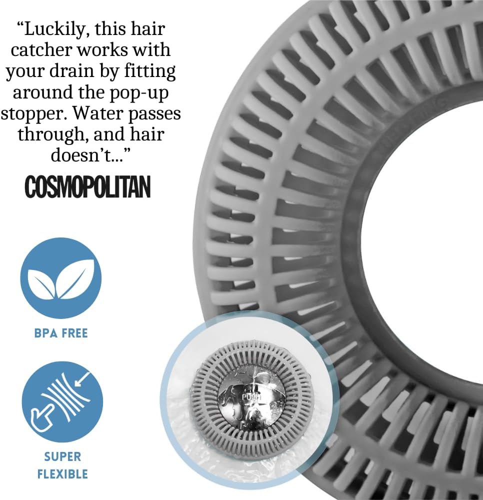 TubRing Pop-Up Drain Protector & Strainer Silicone Hair Catcher, Aqua | Easy snap-in design fits around bathtub stoppers. Customizable utility guard for clog prevention. Fits 1.85"- 2.16" drains.