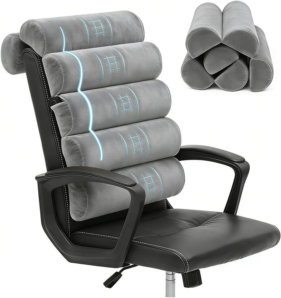 Lumbar Support Pillow for Office Chair,Multiple Adjustable | Back Support for Office Chair High Back/Couch/Sitting on Bed,Patented 6 Semi Cylindrical Back Cushion,Short Velvet Cover