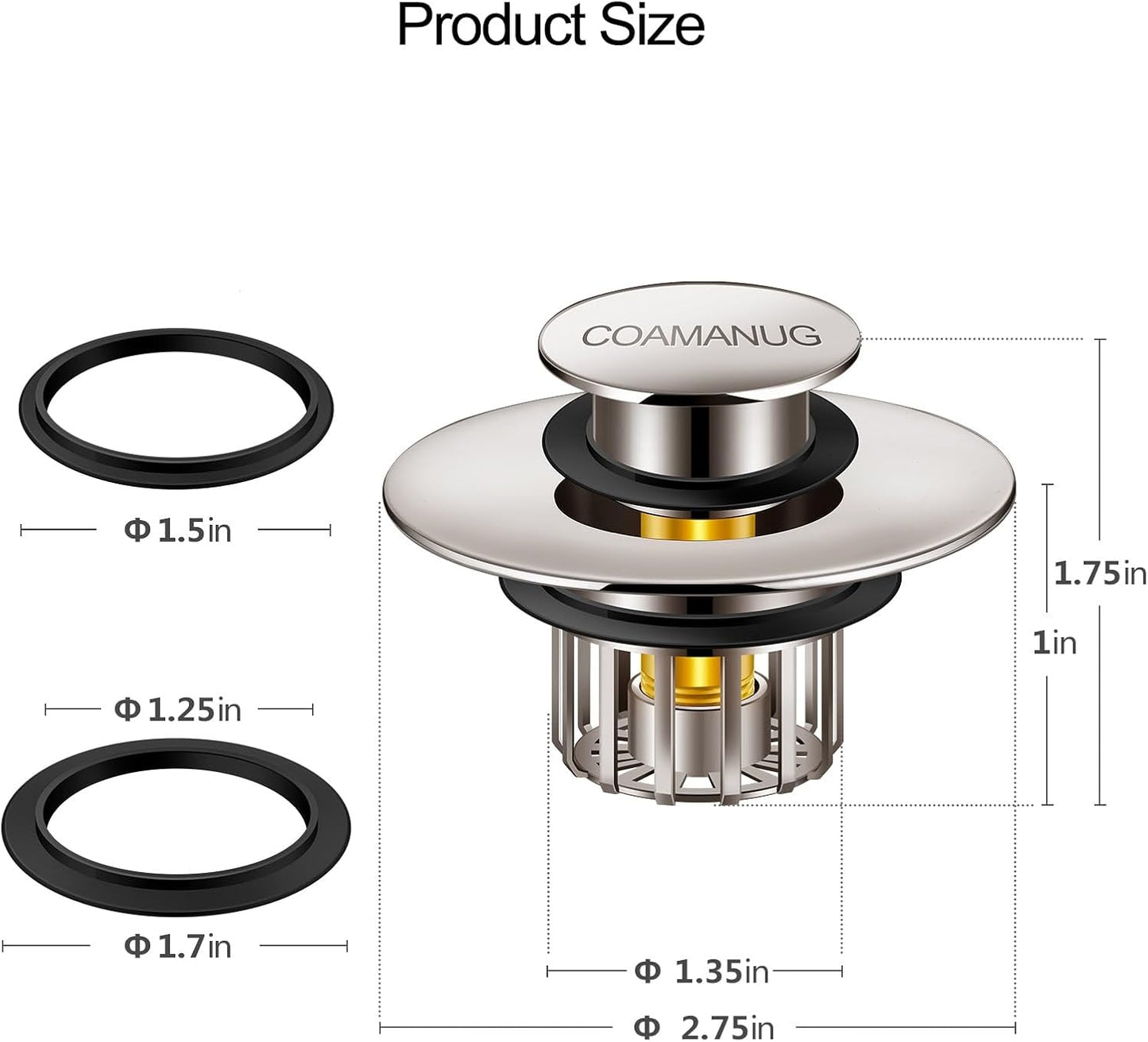 coamanug Bathtub Stopper | Shower Drain Hair Catcher, Pop-up Tub Stopper with Strainer | Bathroom Drain Plug | Drain Protector for 1-1/2 to 1-3/4"" Bath Drain Hole