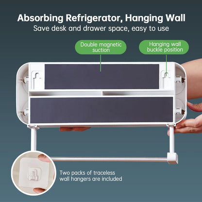 Magnetic Wrap Dispenser with Cutter - 3-in-1 Kitchen Organization and Storage for Plastic Wrap, Aluminum Foil & Paper Towel Holder | Strong Magnet Fridge & Wall Mount (Includes Wrap & Foil)