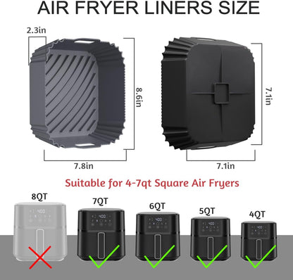 Air Fryer Silicone Liners 2 Pack, Reusable Square Air fryer Basket Liners, 4-6Qt Silicone Baking Tray for Instant Air fryer, Oven Microwave Pot Accessories, Food Grade Kitchen Gadgets