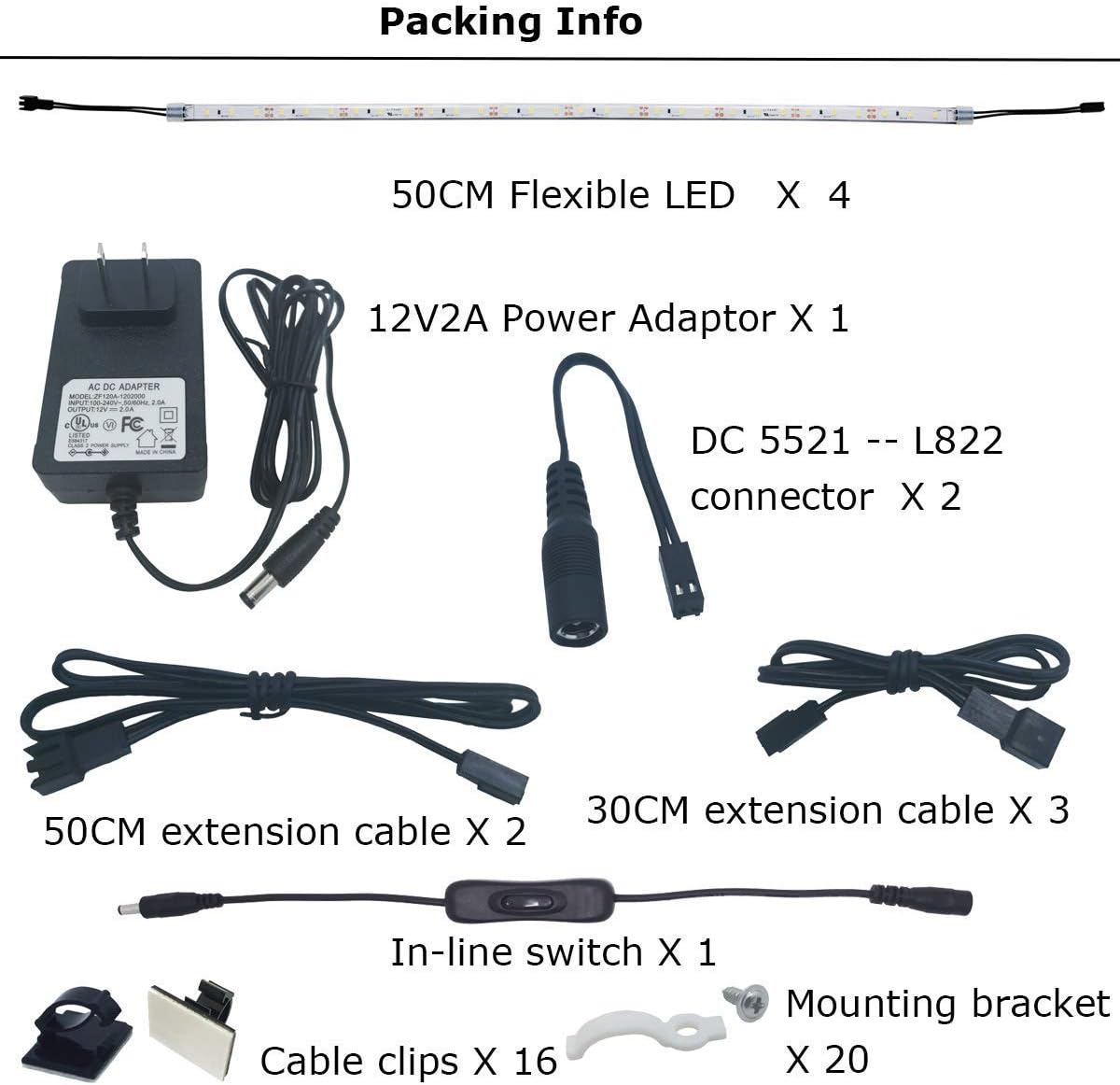 Motion Sensor Detection LED Light Strip Kit. Plug in. Perfect to Work as Motion Activated Lighting for Under Cabinets Closets Wardrobe Hallway Stairs Beds Kitchen. 4-Flex-Strip. Warm White 2700K.