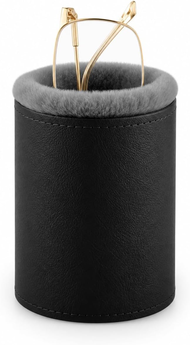 Glasses Holder for Nightstand, Plush Lined Eyeglass Case Stand with Protective Leather Exterior