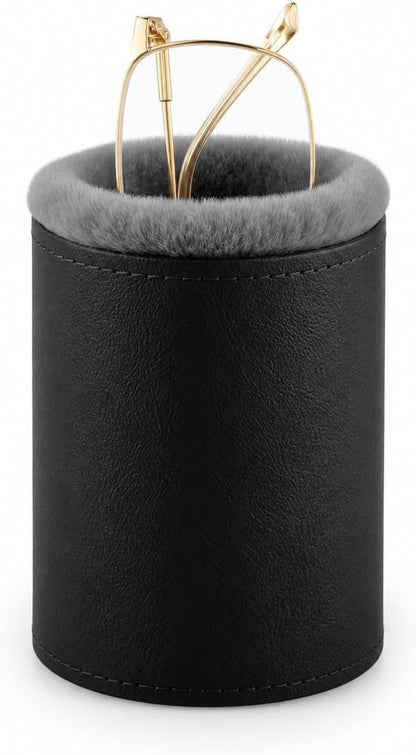 Glasses Holder for Nightstand, Plush Lined Eyeglass Case Stand with Protective Leather Exterior
