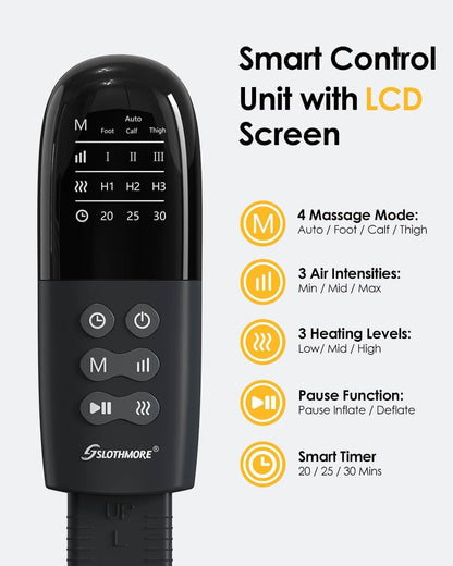SLOTHMORE Leg Massager with Air Compression for Circulation, 3-in-1 Full Leg Heating for Foot Calf Thigh, 4 Modes 4 Intensities 2 Heat Levels, Compression Device for Swollen Legs, RLS Pain Relief