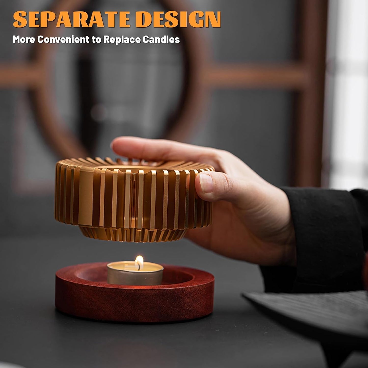 Inmorven Teapot Warmer, Aluminum Tea Warmer with Wooden Base, Candle Heater for Heating Tea, Coffee, Milk, Food,Camping and Traveling, Suitable for All Teapots-S