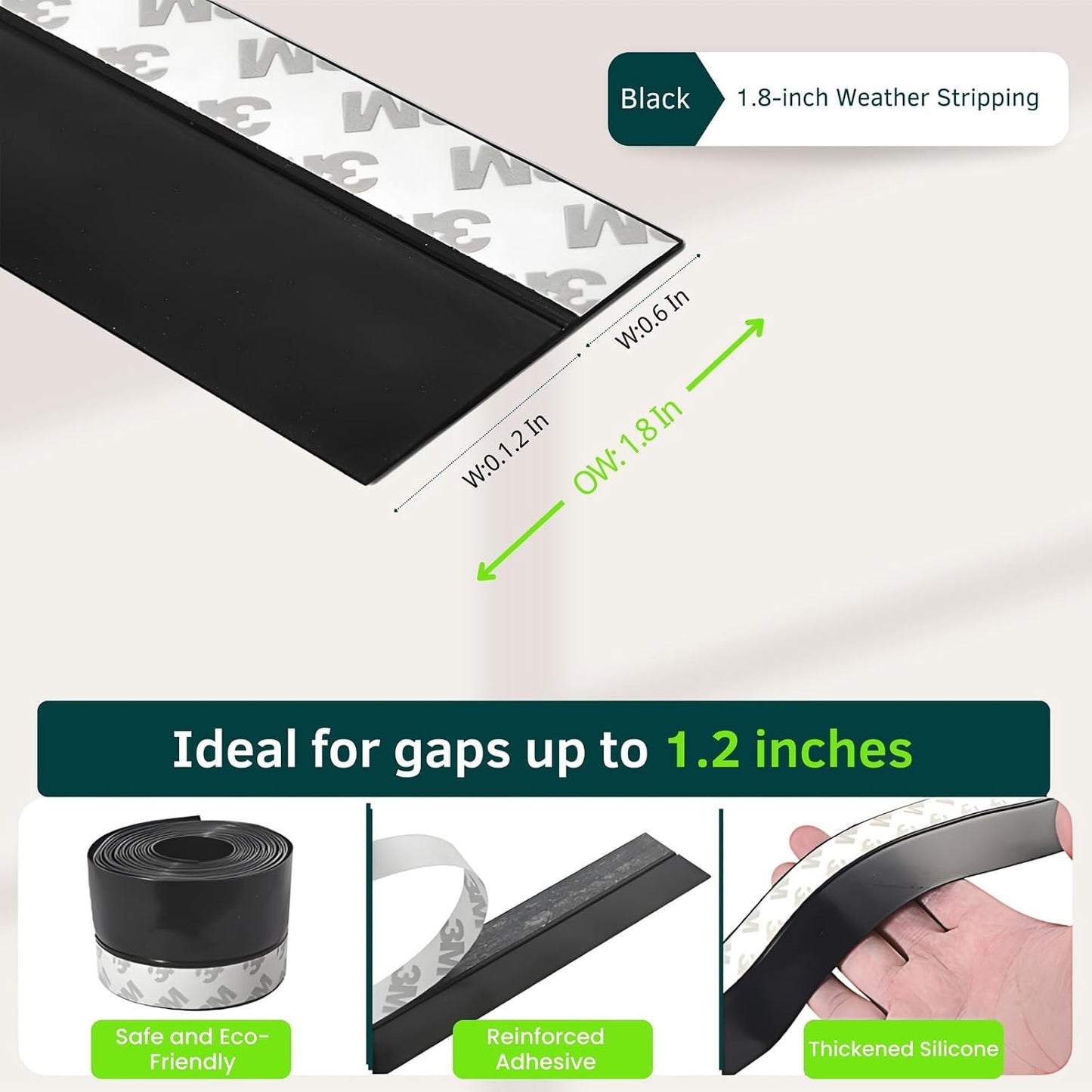 Weather Stripping Door Seal - Updated 1.4in Door Draft Stopper | Silicone Seal Strip for House and Glass Shower Doors for Windows Gaps of Collision and Side, Window Insulation for Winter