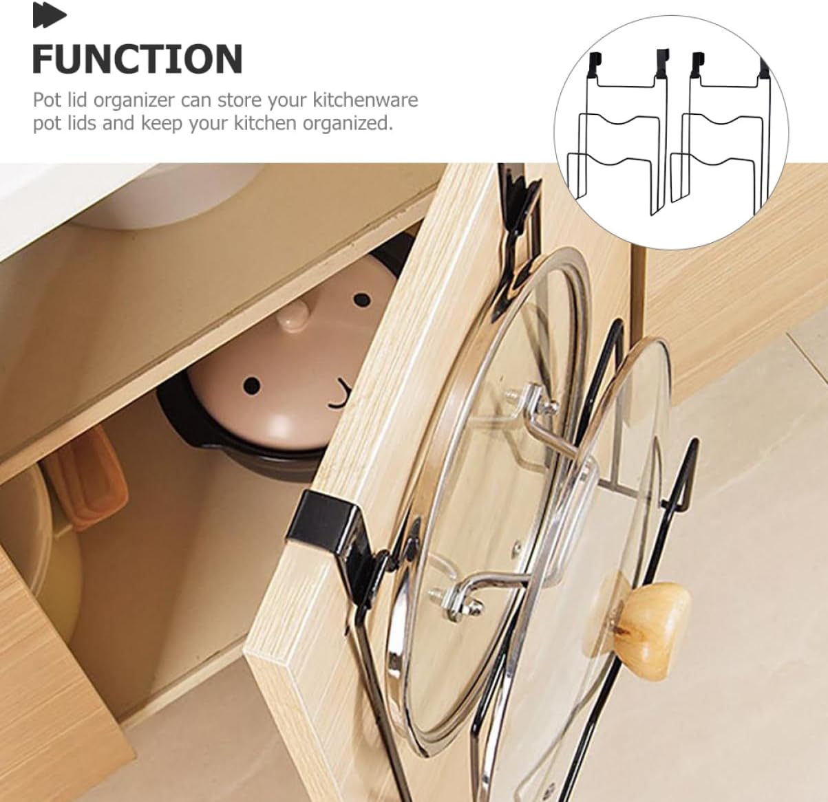 Ciieeo Cabinet Door Pot Lid Organizer over Cabinet Door Pot Lid Holder Rack for Kitchen Hanging Organizer with 4 Hooks 12.12 X 8.07 X 3.22 in Fits Lids and Cutting Boards