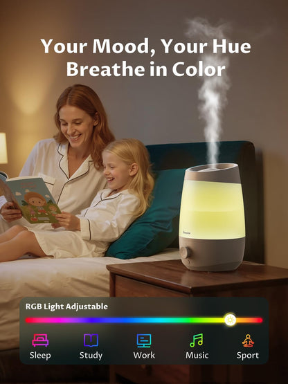 BREEZOME 2.5L Top Fill Humidifiers for Bedroom, 250ml/h Mist Output, 25hrs Humidifiers for Home, 7 Adjustable LED, Essential Oil Diffuser, 25dB Ultrasonic Humidifier for Baby and Indoor Plants, White | Ultrasonic Humidifiers for Home with 7 Adjustable