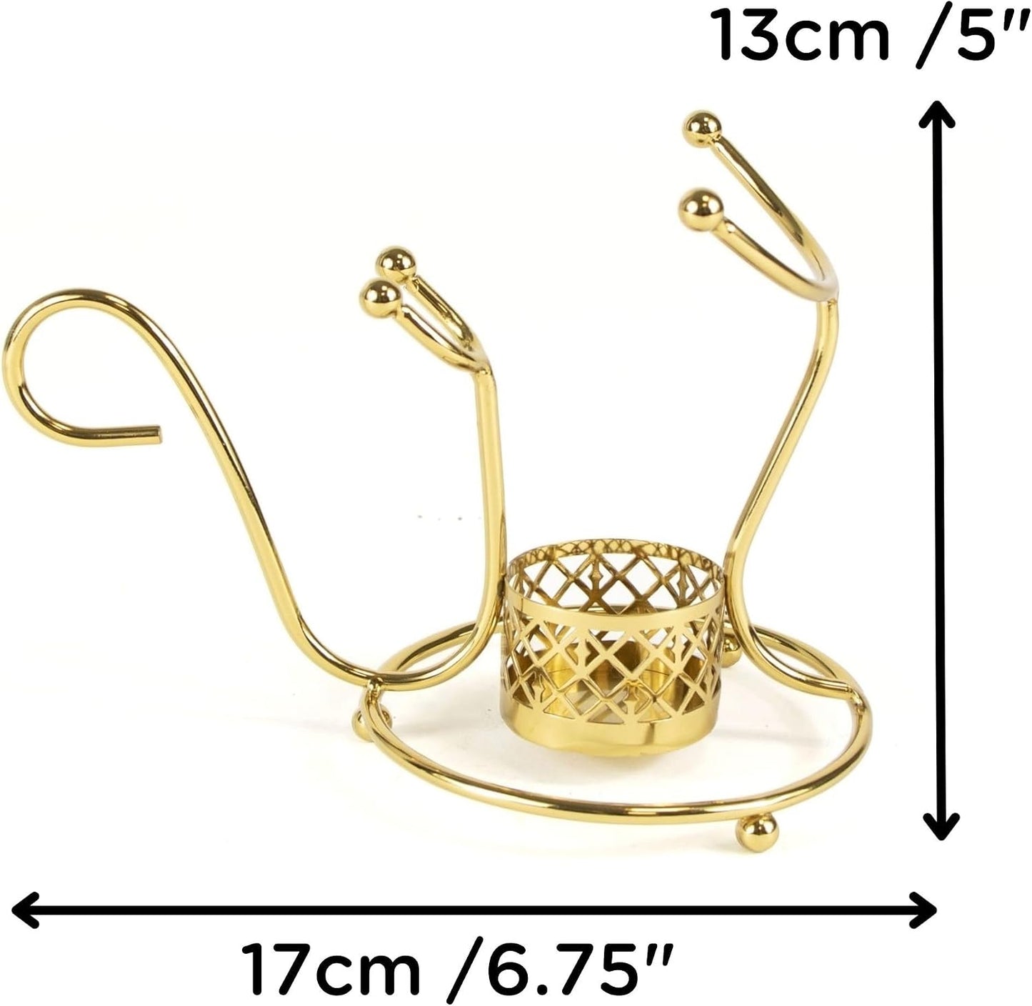 Brandy Warmer Stand Set - Cognac Brandy Snifter Warmer | Heater with Tea Light Holder and Metal Stand in Stunning Gold