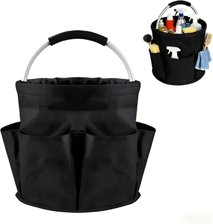 17L Cleaning Caddy with Handle, Portable Picnic Basket, Apple Picking Basket, Gift Basket, Collapsible Bathroom Storage Baskets for Dorm, Bathroom, Tool, Garden, Cleaning Supplies (Black)