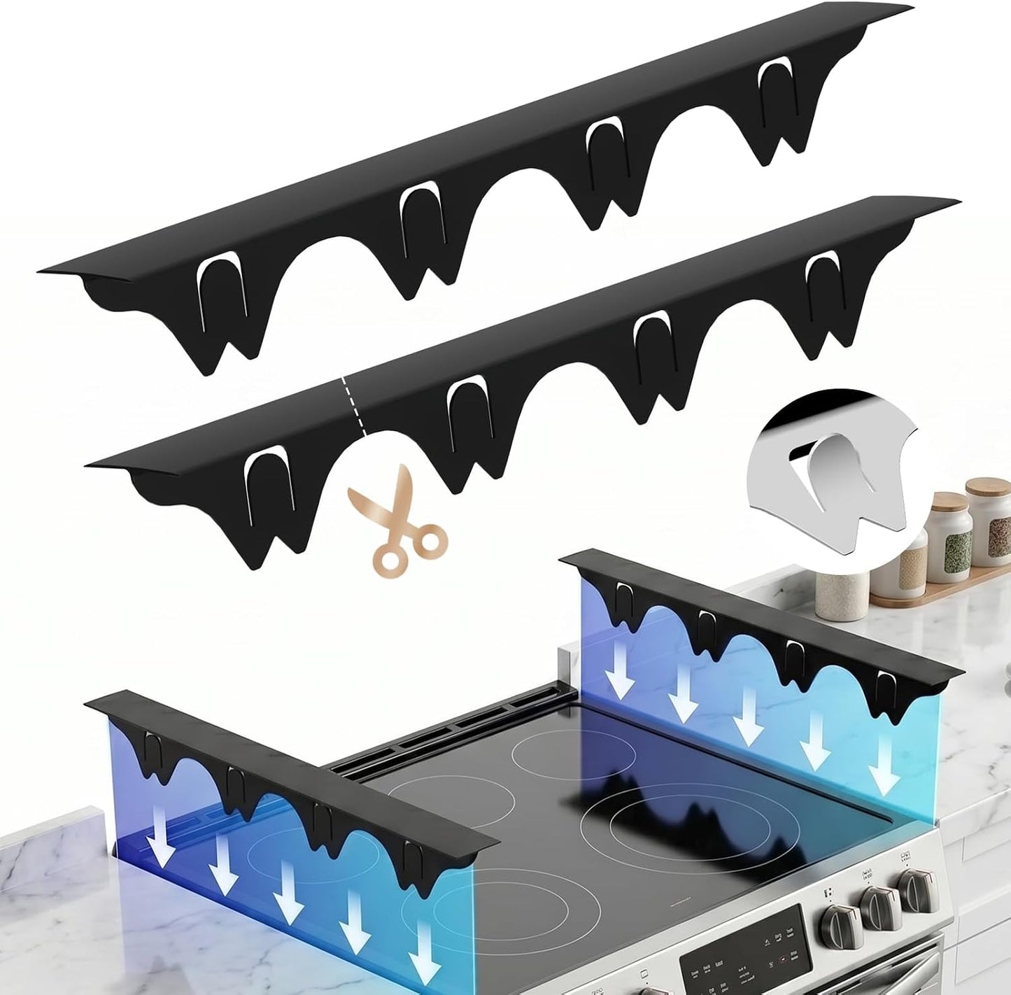 Silicone Stove Gap Covers with Stainless Steel, Oven Gap Filler Seals Gaps Between Stovetop and Counter, Stove Gap Guards Range Trim Kit, Easy to Clean Stove Gap Guard (Black 2 Pack,25")