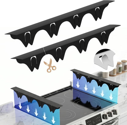 Silicone Stove Gap Covers with Stainless Steel, Oven Gap Filler Seals Gaps Between Stovetop and Counter, Stove Gap Guards Range Trim Kit, Easy to Clean Stove Gap Guard (Black 2 Pack,25")
