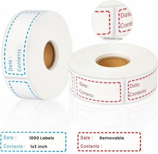 2 Rolls 1000 Pcs Removable Freezer Labels with Perforation Line, 1x3 Inch