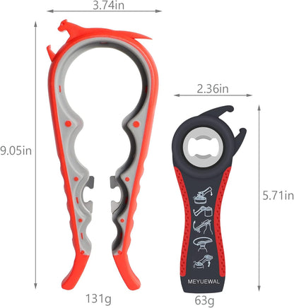 Jar Opener Bottle Opener for Weak Hands, 5 in 1 Multi Function Can Opener Bottle Opener Kit with Silicone Handle Easy to Use for Children, Elderly and Arthritis Sufferers (New red)