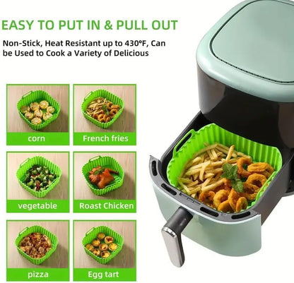 Air Fryer Silicone Liners Square 2 Pack 8 Inch Airfryer Liners 4-7 QT Reusable Air Fryer Liners Pot Oven Liner Baking Tray, Basket Mat Bowl Accessories Kitchen (BPA-free)