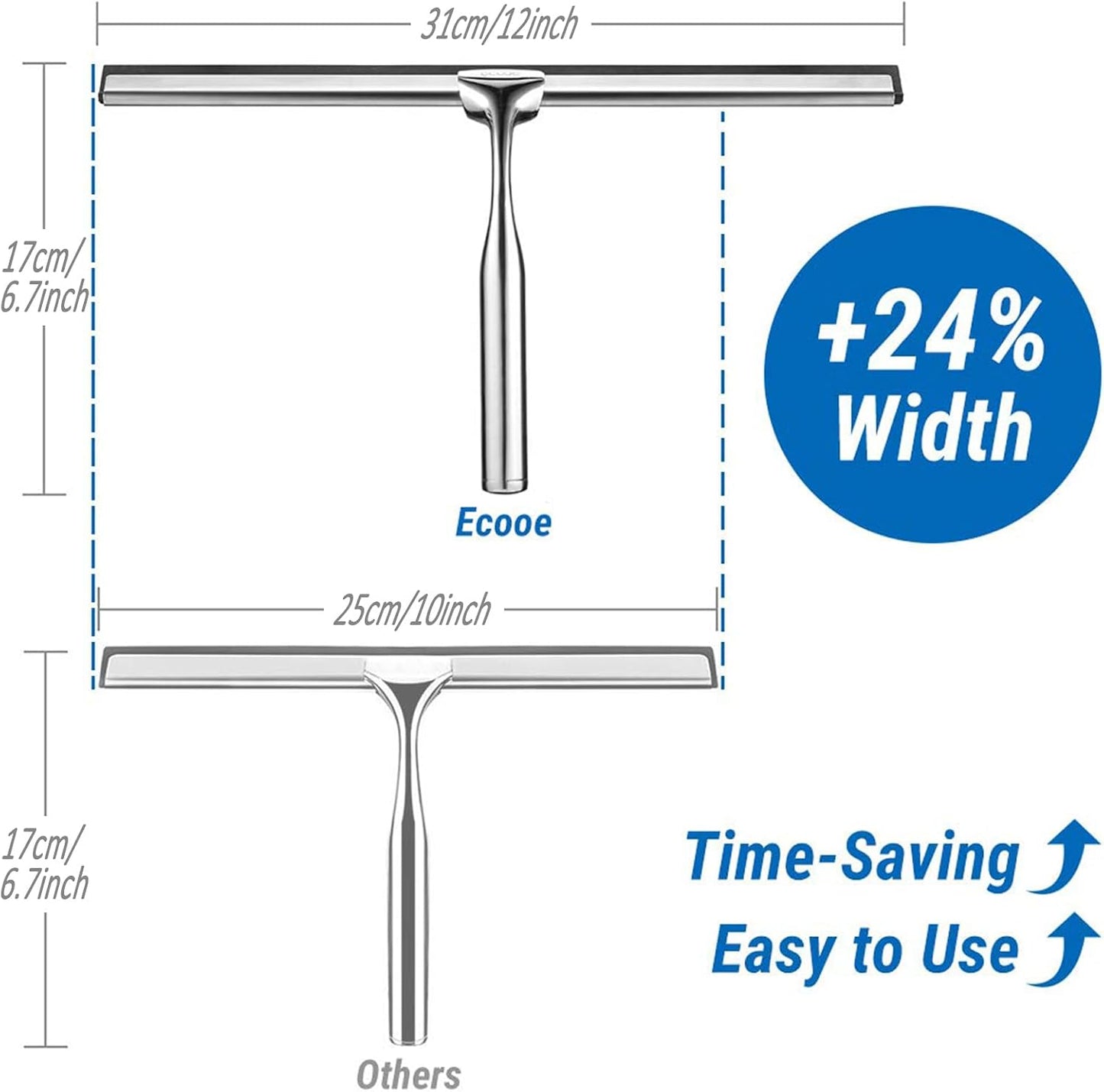 ecooe Shower Squeegee for Glass Doors,11" Shower Glass Cleaner | Silicone Streak-Free Wiper with Hanger and Stainless Steel Core for Bathroom, Kitchen & Car Windows, Black