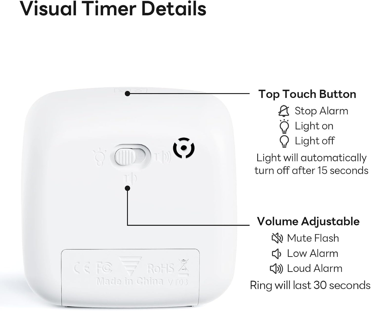 Yunbaoit Visual Timer with Night Light, 60 Minute Countdown, Light Blue | 3 Alarm Modes, Mute Flash, for Kids and Adults, Time Management Tool for Classroom, Home, School, and Work