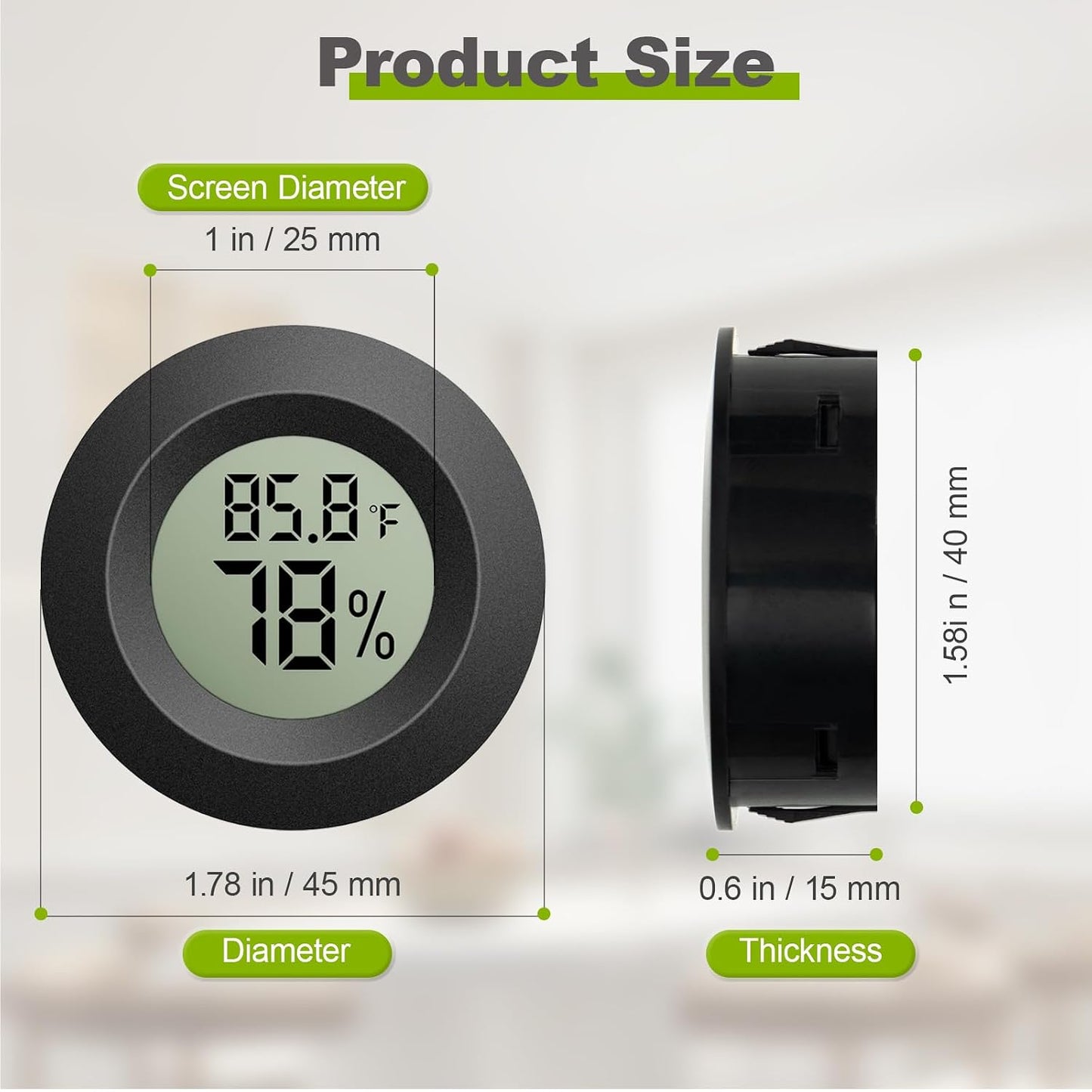 4-Pack Mini Hygrometer Thermometer, Indoor Temperature Humidity Monitor | Digital LCD Humidity Meter, Reptile Thermometer Fahrenheit (℉)/Celsius (℃) for Incubators, Greenhouse Gardens, Cellars, Jars