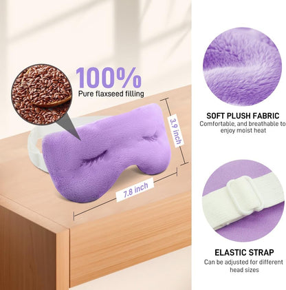 Moist Heated Eye Masks for Dry Eyes, Stye, Warm Compress for Sleeping | Purple, Microwavable Heating, Hot Compress for Relieve, Flaxseed Filling