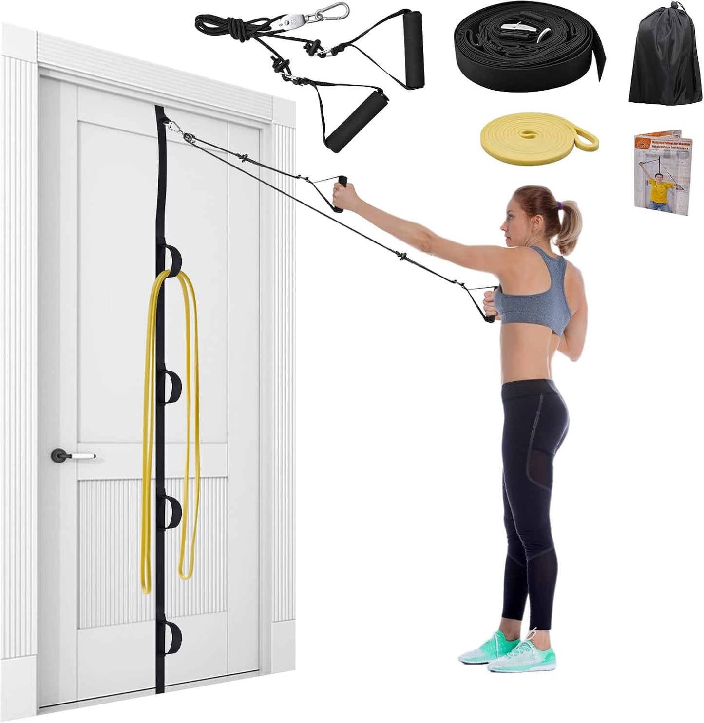 ATENTO Shoulder Rehab Pulley System with Foam Handles│Arm Pulley with Muti-Anchor Door Strap for Physical Therapy Exercises │Latex Resistance Bands for Assisting Rotator Cuff, AC Joint, Shoulder Pain