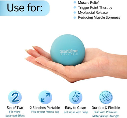 Lacrosse Massage Balls for Deep Tissue Massage - Release Tension Relieve Muscle Soreness Improve Flexibility - Ideal for Myofascial Release Trigger Point Therapy - 2Pack Yoga Balls by Sandine (Red)