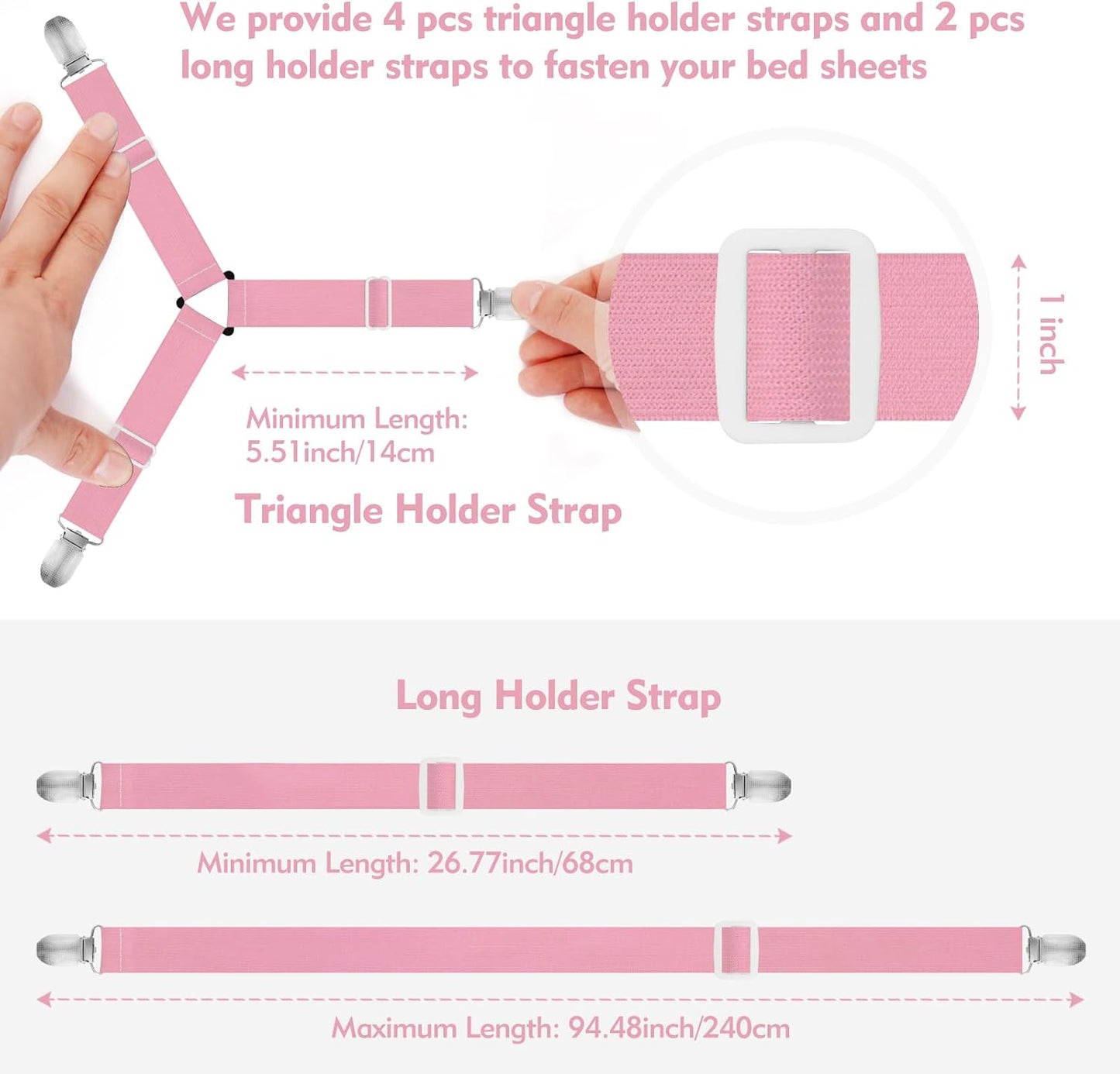 Bed Sheet Holder Straps, 2 Pcs Adjustable Mattress Sheet Clips, Bed Sheet Fasteners Elastic Sheet Suspenders to Keep Bed Sheet in Place for Different Beds (X-Purple)