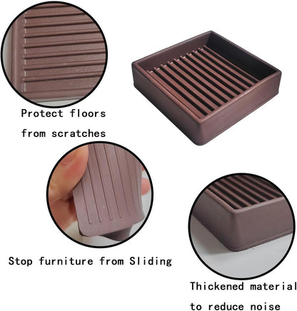 4 Pcs Couch Anti Slip Pads, 2x2 Square Rubber Furniture Caster Cups | Non-Slip Rubbers Bed Frame Stopper, Bed Stopper Floor Protectors for Protect Any Flooring (Brown)