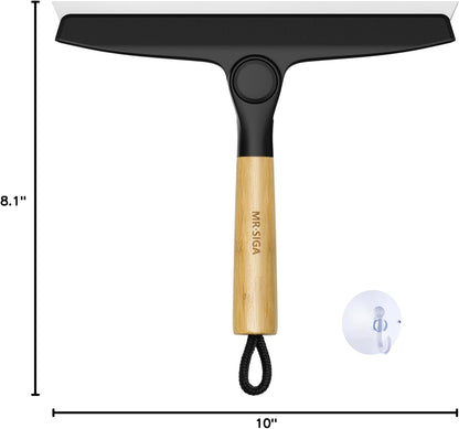 MR.SIGA Silicone Squeegee for Shower Door, Mirror, Glass, 10 inch, White | Streak free shower squeegee for windows, showers and glass surfaces, pivoting bamboo handle, includes 1 suction hook
