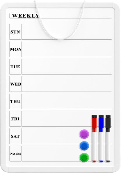 MaxGear Weekly Dry Erase Calendar Board, 11" x 17" Magnetic Whiteboard | Double-Sided Wall Planner: Weekly Calendar on One Side, Blank Whiteboard on The Other, Includes 3 Color Markers and Magnets