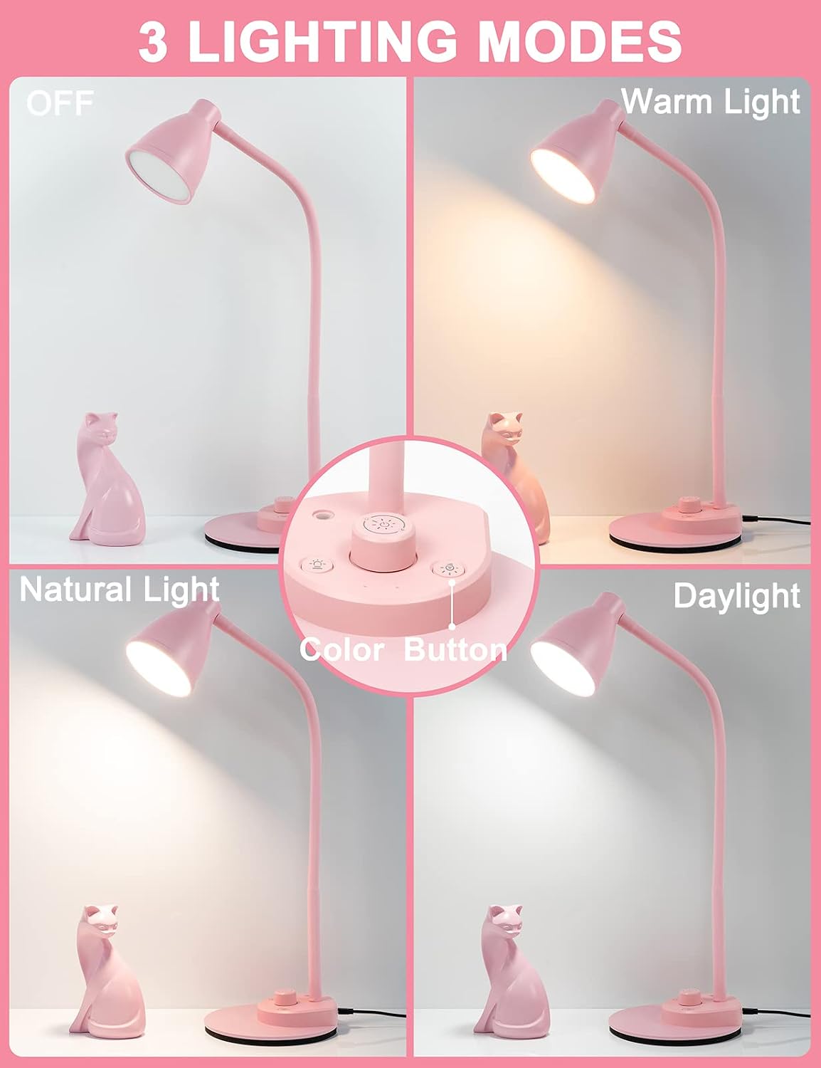 BOHON LED Desk Lamp with USB Charging Port 3 Color Modes Dimmable, Black | Reading Light Intelligent Induction Auto Dimming Task Lamp Neck Flexible Table Lamp for Bedside Office, AC Adapter Include