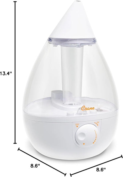 Crane Ultrasonic Cool Mist Humidifier for Bedroom, Baby Nursery, Kids Room, Plants, or Office, Large 1 Gallon Tank, Filter Optional, Blue and White