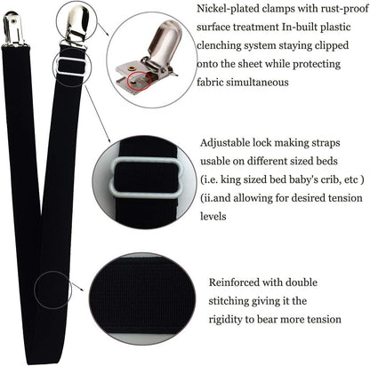 Long Bed Sheet Clips,Adjustable Bed Fitted Sheets Mattress Holder Straps Suspender Fastener,4 Pieces (White)
